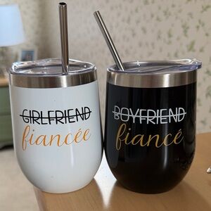 Fiancée and Fiancé Insulated Tumbler Set - Black and White
